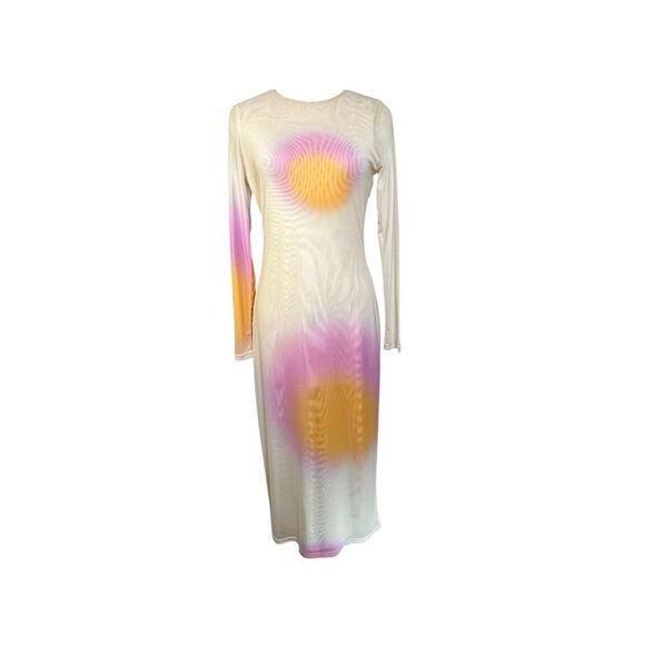 Find Me Now Aura Cream Mesh Sun Design Midi Dress | M - Picture 3 of 10